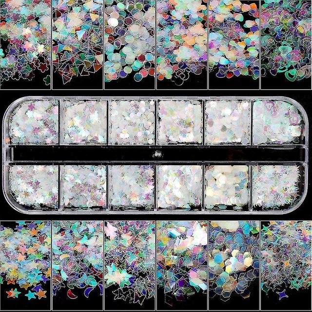 Dhrs 12 Boxes Holographic Nail Sequins, Iridescent Mermaid Flakes Ultra-thi on Productcaster.