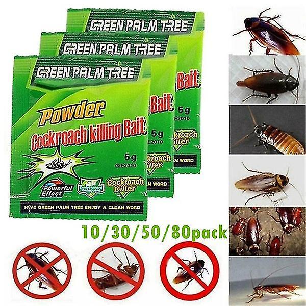 10/30/50/80pack Home Safety And Hygiene Pollution-free Green Leaf Glue Bait Powerful And Rapid Insecticide And Cockroach Powder 100pcs on Productcaster.