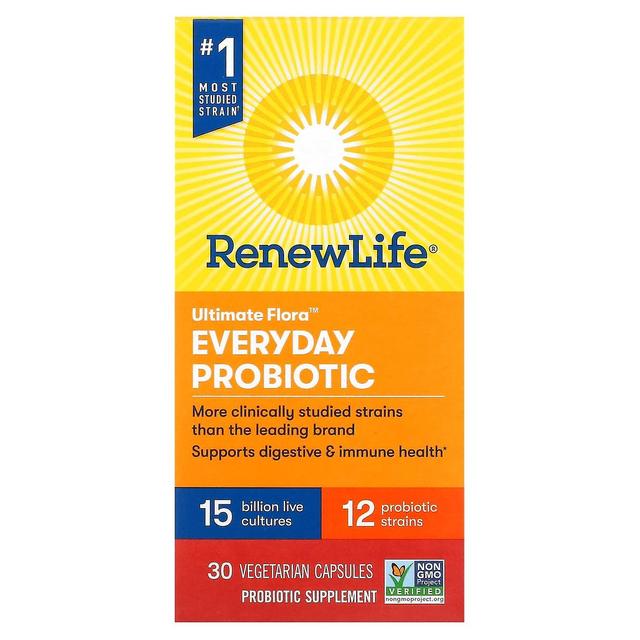 Renew Life, Ultimate Flora, Everyday Probiootti, 15 miljardia elävää kulttuuria, 30 kasviskapselia on Productcaster.