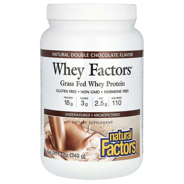 Natural Factors Prírodné faktory, srvátkové faktory, srvátkový proteín kŕmený trávou, prírodná dvojitá čokoláda, 12 oz (340 g) on Productcaster.