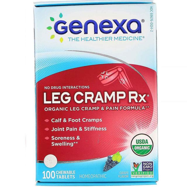 Genexa, Leg Cramp Rx, Ekologisk Benkramp & Smärtformel, Druvsmak, 100 Chewab on Productcaster.