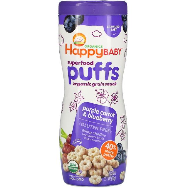 Happy Family Organics, Superfood Puffs, Organic Grain Snack, Purple Carrot & Blueberry, 2.1 oz (60 g on Productcaster.