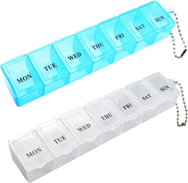 Taiyuan 2Pcs Pill Box, Portable Pill Organiser Travel Tablet Box 7 Days with Compartments, Supplements, Vitamins, and Cod Liver Oil(White and Blue) on Productcaster.