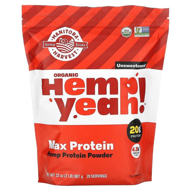 Manitoba Harvest Manitoba Oogst, Biologische Hennep Ja!, Max Protein, Hennep Eiwit Poeder, Ongezoet, 32 oz (907 g) on Productcaster.