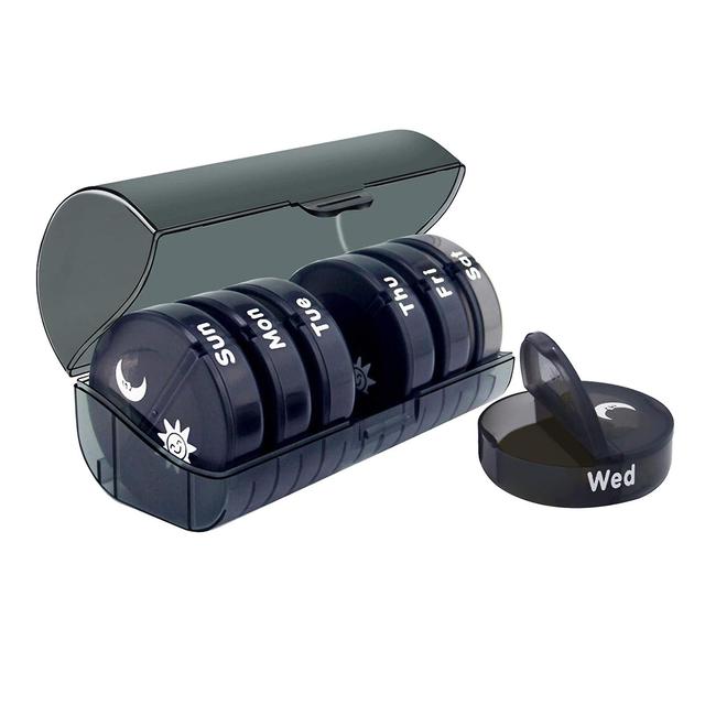 Mini 7-day Pills Holder 2 Times A Day Tablets Vitamins Storage Travel Case Black 14.5x 6.5cm on Productcaster.