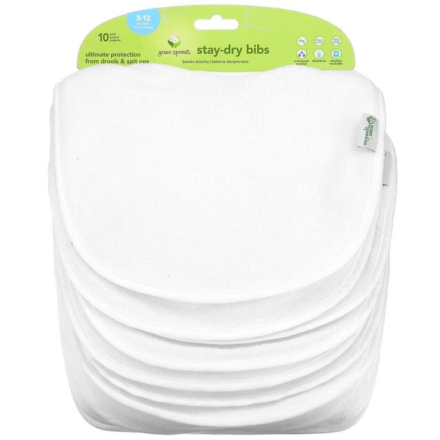 Green Sprouts, Stay Dry Bibs, 3-12 Months, White, 10 Pack on Productcaster.