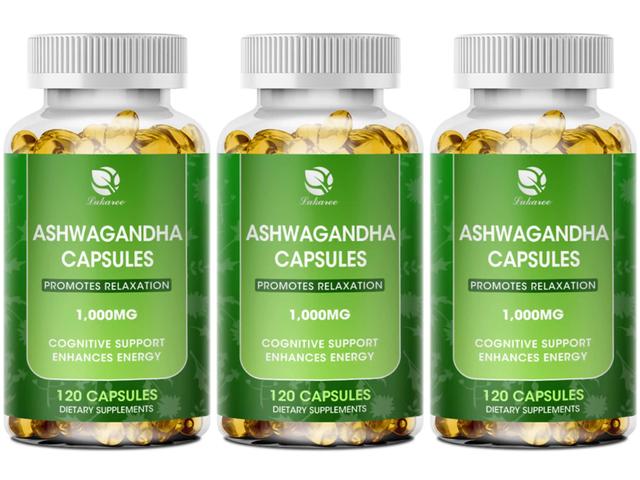 Hikig Naturlige Ashwagandha ekstrakt kapsel søvn supplement sund hjernefunktion reducere symptomer på angst og depression 3bottle x 120pcs on Productcaster.