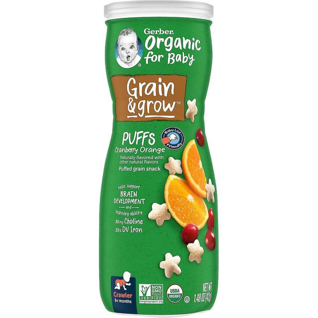 Gerber, Biologisch voor baby, Graan &Grow, Puffs, 8 + maanden, Cranberry Orange, 1.48 oz (42 g) on Productcaster.