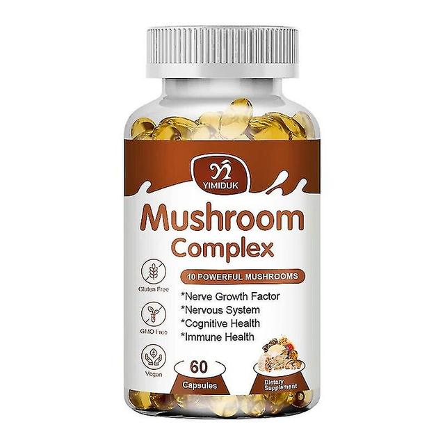 Vorallme 10 Mushroom Complex Capsules Nootropic Brain Memory & Focus Immune Booster Stress Relief Keep Mental Clarity & Focus 1 Bottles 60 PCS on Productcaster.