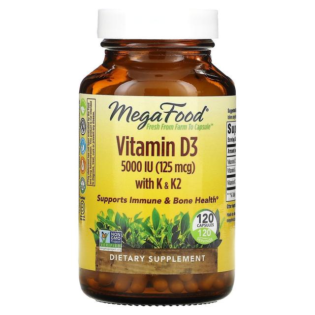 MegaFood, Vitamin D3 with K & K2, 5,000 IU (125 mcg), 120 Capsules on Productcaster.