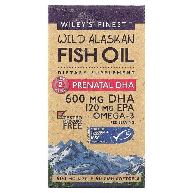 Wileys Finest Wiley's Finest, Huile de poisson sauvage d'Alaska, DHA prénatal, 600 mg, 60 gélules de poisson on Productcaster.