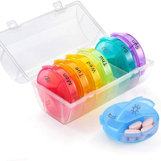 Jimonzi Pill Box 7 Days Organizer 21 Grids 3 Times One Day Portable Travel With Large Compartments For Vitamins Medicine Fish Oils Round on Productcaster.