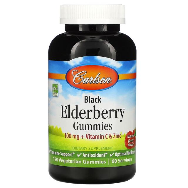 Carlson, Black Elderberry Gummies + Vitamin C & Zinc, Natural Berry, 50 mg, 120 Vegetarian Gummies on Productcaster.