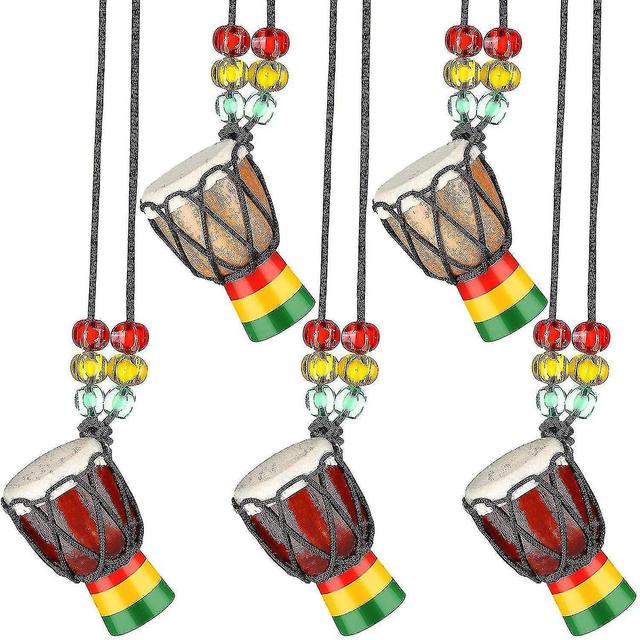 5 Pcs Instrument Necklaces Djembe Drum Mini Pendant African Drum Wooden Necklace Drums And Percussi on Productcaster.