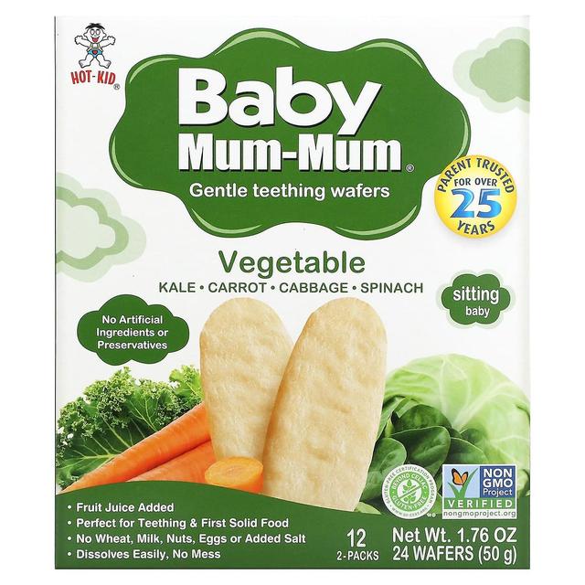 Hot Kid, Baby Mum-Mum, Gentle Teething Wafers, Vegetable, 12 Packs, 2 Wafers Each on Productcaster.