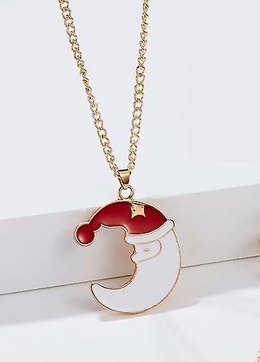 Behover Beautiful funny necklace moon with santa uva christmas White on Productcaster.