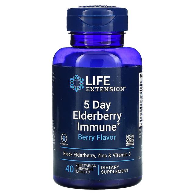 Life Extension Prolungamento della vita, 5 giorni Sambuco Immune, Berry , 40 compresse masticabili vegetariane on Productcaster.