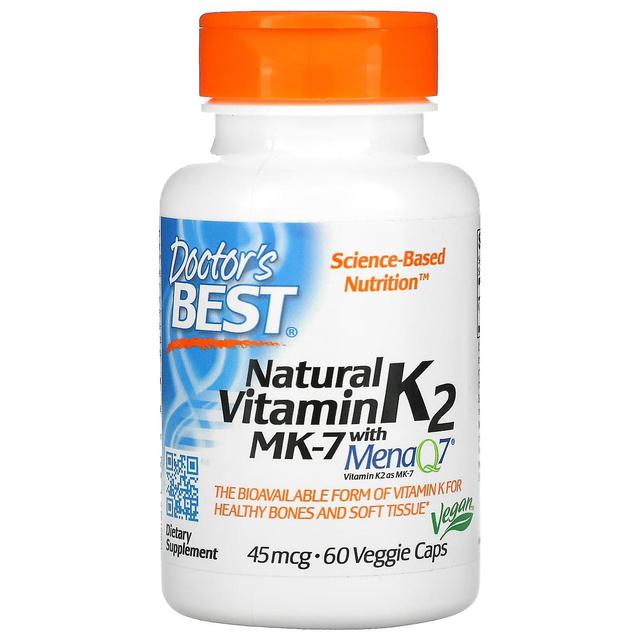 Doctor's Best, Natural Vitamin K2 MK-7 con MenaQ7, 45 mcg, 60 Veggie Caps on Productcaster.