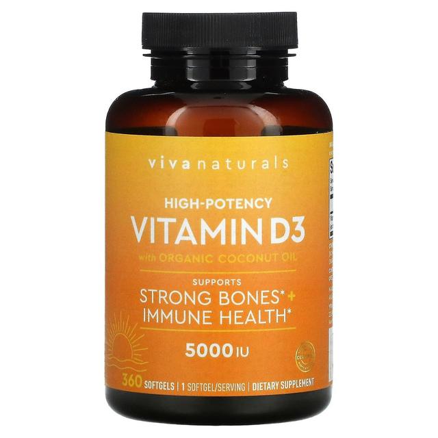 Viva Naturals, D-vitamin med økologisk kokosolie, høj styrke, 5.000 IE, 360 softgels on Productcaster.