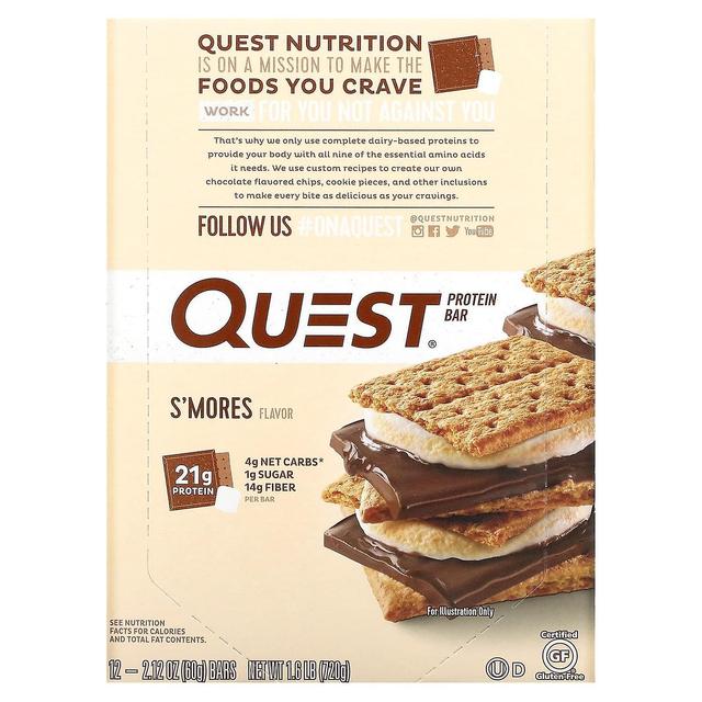 Quest Nutrition, Protein Bar, S'mores, 12 Bars, 2.12 (60 g) Each on Productcaster.