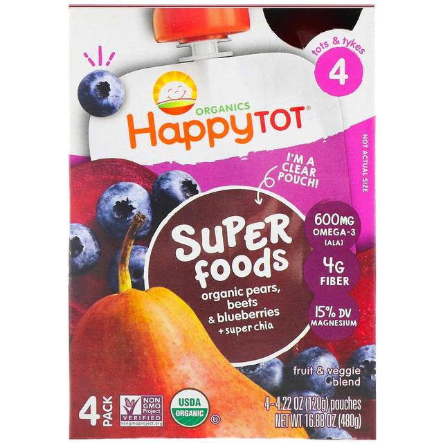 Happy Family Organics, Happy Tot, Super Foods, Stage 4, Organic Pears, Beets & Blueberries + Super C on Productcaster.