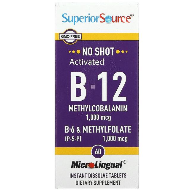 Superior Source Överlägsen källa, Aktiverad B-12 metylkobalamin, B-6 (P-5-P) & metylfolat, 60 MicroLingual Instant on Productcaster.