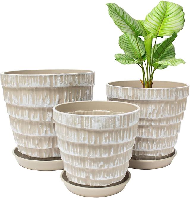 Hgbd-plant Pots, 7.5/6.5/5.5 Inch Set Of 3 Planters Flower Pots With Drainage Hole And Tray, Macetas Para Plantas Plastic Pots For Indoor Outdoor Plan on Productcaster.