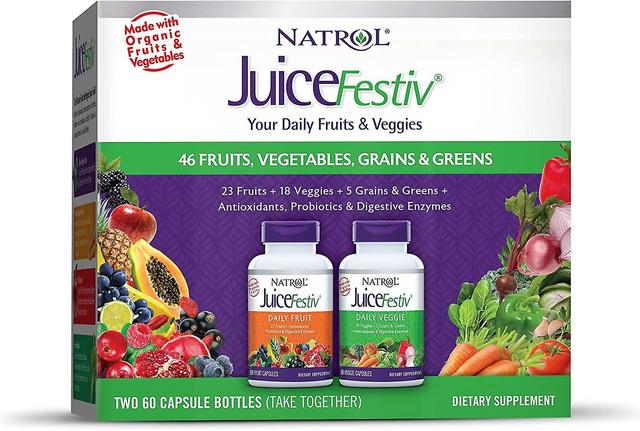 Natrol JuiceFestiv, Daily Fruits & Daily Veggie - 2 Bottles, 60 Capsules Each on Productcaster.