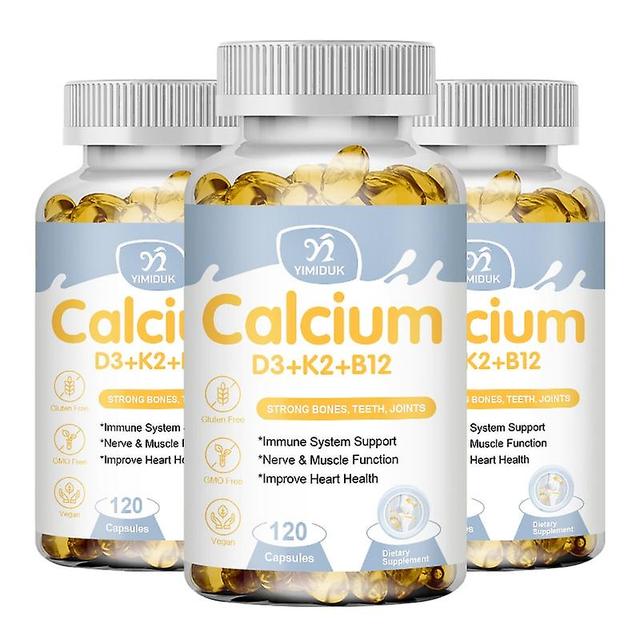 Eccpp 4-in-1 Calcium Capsules Vitamin D3 K2 B12 Capsules For Bone Strength Heart Health Immune Support Nerve & Muscle Function 3 Bottles 120PCS on Productcaster.