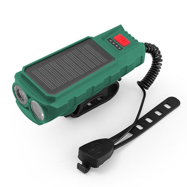 Solar Bike Alarm Flashlight Usb Charging Waterproof Bike Horns Lamp For Night Riding Double Lamp Green on Productcaster.