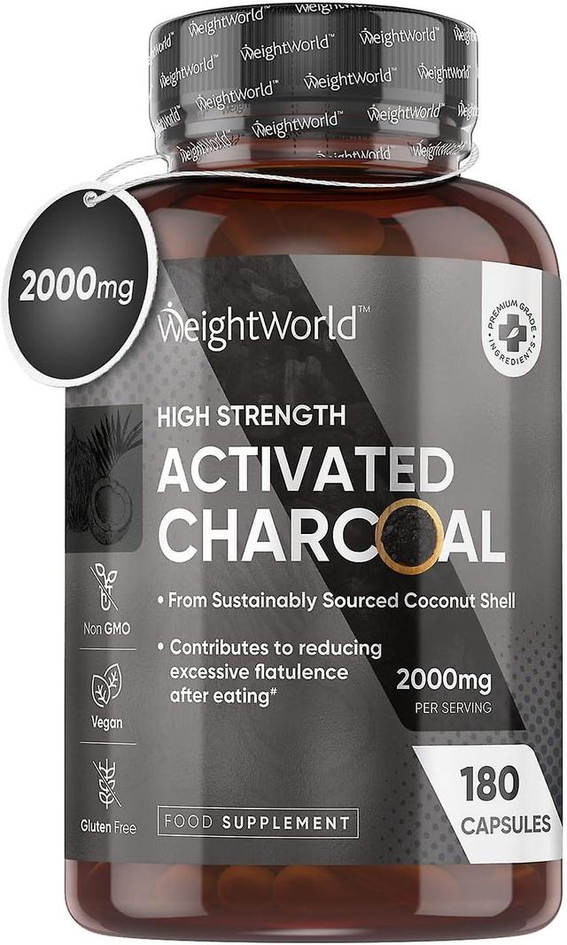 WeightWorld Aktiverede kulkapsler 2000mg - 180 Veganske kapsler (ikke aktiverede kultabletter) - Coconut Charcoal Digest Supplement on Productcaster.