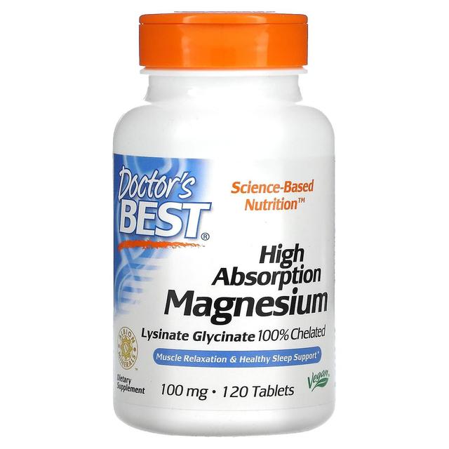 Doctor's Best Läkarens bästa, Magnesium med hög absorption, 100 mg, 120 tabletter on Productcaster.