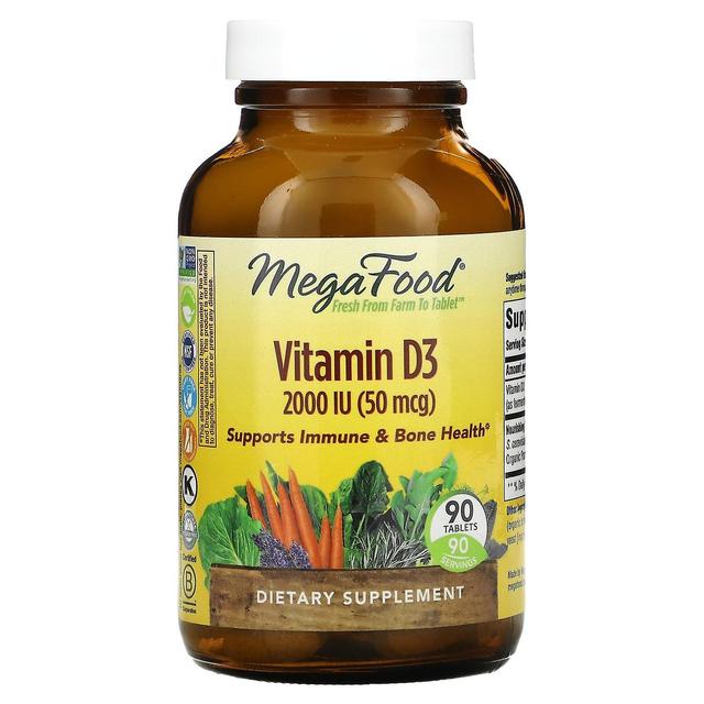 MegaFood, D3-vitamin, 2000 IE (50 mcg), 90 tabletter on Productcaster.