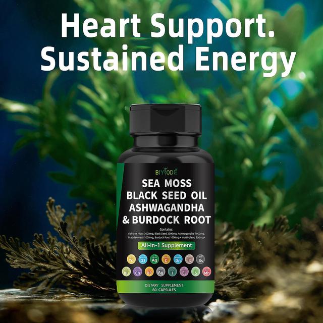 Sea Moss kapsler, All In 1 Supplement Sea Moss kapsler, Heart Support, vedvarende energi, med sort frøolie og Ashwagandha og Burdock Root Havmoskap... on Productcaster.