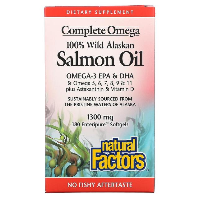 Natural Factors Fatores Naturais, 100% Óleo de Salmão Selvagem do Alasca, 1300 mg, 180 Enteripure Softgels on Productcaster.