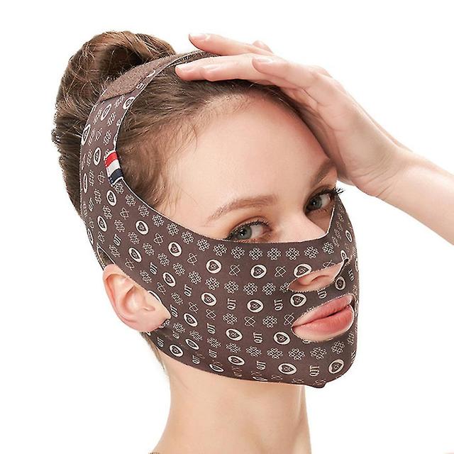 V Line Facial Bandage High Elastic Double Chin Removal Strap Face Lifting Firming Bandage Coffee on Productcaster.