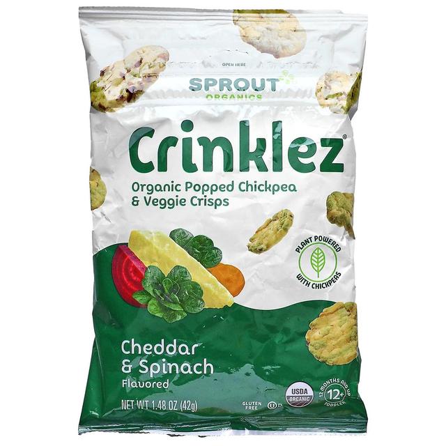 Sprout Organics, Crinklez, Organic Popped Chickpea & Veggie Crisp, 12 Months & Up, Cheddar & Spinach on Productcaster.