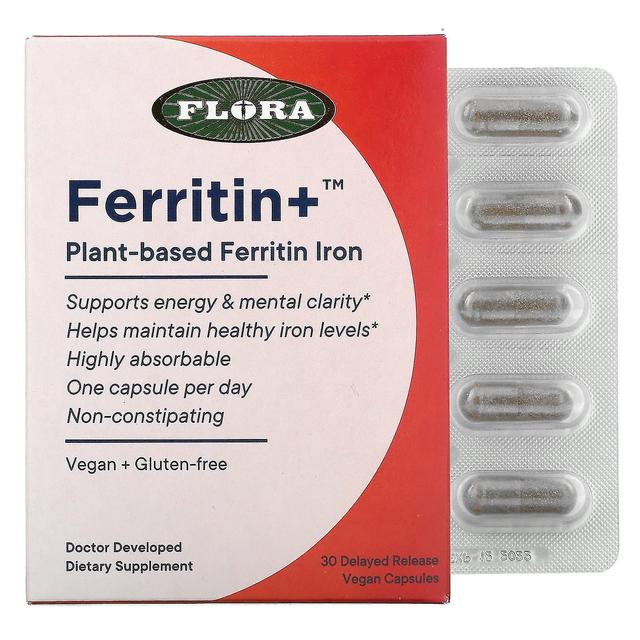 Flora, Ferritin+, Plant-Based Ferritin Iron, 30 Delayed Release Vegan Capsules on Productcaster.