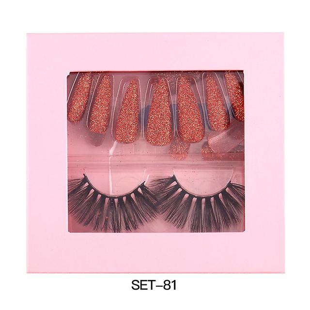 Manicure Fake Eyelashes Set Modelling Good-looking False Lashes Wearable Shiny Pink Nail Patch 81 on Productcaster.