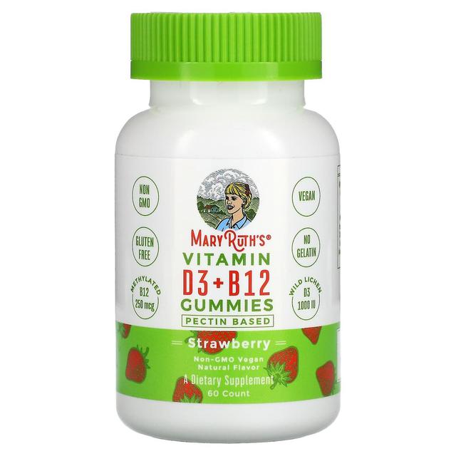 MaryRuth Organics, Vitamin D3 + B12 Gummies, Pectin Based, Strawberry, 60 Gummies on Productcaster.