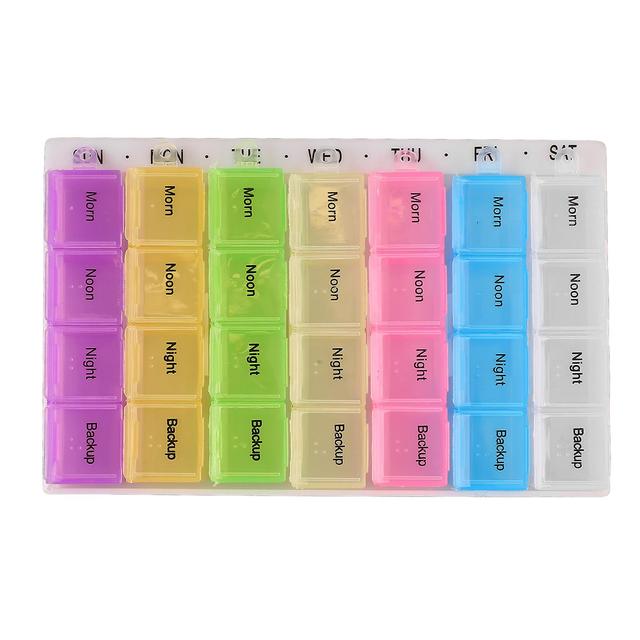 Weekly Tablet Organizer 28 Compartments Assorted Colors Removable Transparent Medicine Box for Family Fish Oils Vitamin on Productcaster.