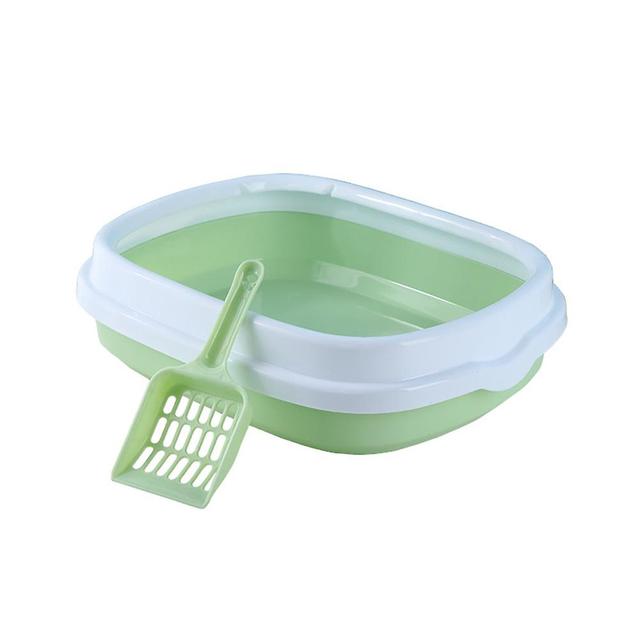 Semi-enclosed Open Top Litter Box Anti-splashing High-sided Litter Box Detachable Cat Litters Plate Green on Productcaster.