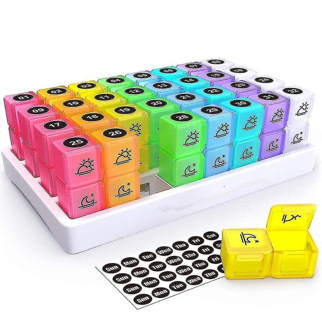 Pills Organizer mensile portatile 1 mese Pill Box Cases con 32 due volte al giorno am pm Scomparti per vitamine Olio di pesce farmaci Colorato on Productcaster.