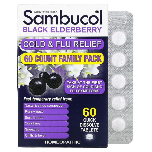 Sambucol, Black Elderberry, Cold & Flu Relief, Family Pack, 60 Quick Dissolve Tablets on Productcaster.