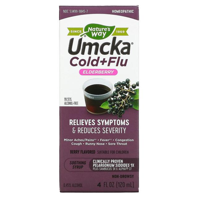 Nature's Way, Umcka, Cold+Flu, Elderberry Soothing Syrup, Berry, 4 fl oz (120 ml) on Productcaster.