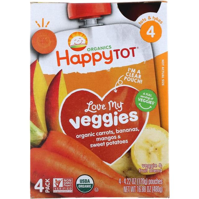 Happy Family Organics, Happy Tot, Love My Veggies, Stage 4, Organic Carrots, Bananas, Mangos & Sweet on Productcaster.