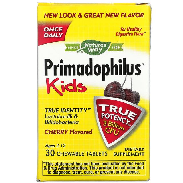 Nature's Way, Primadophilus, Kids, Age 2-12, Cherry , 3 Billion CFU, 30 Chewable Tablets on Productcaster.