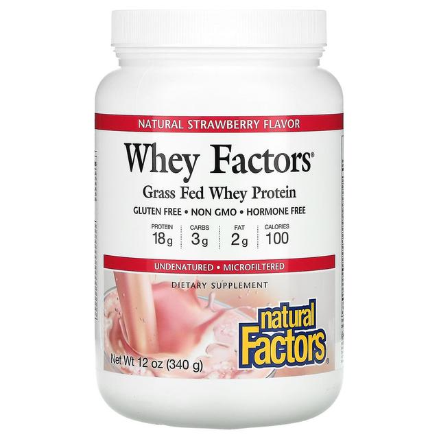 Natural Factors, Whey Factors, Grasgefüttertes Molkenprotein, Natürliche Erdbeere, 12 oz (340 g) on Productcaster.