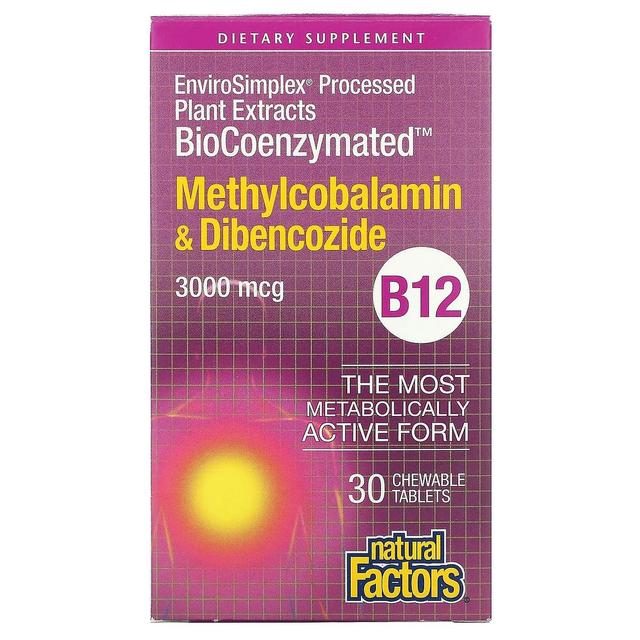 Natural Factors Fatores naturais, BioCoenzymated, B12, Methylcobalamin & Dibencozide, 3.000 mcg, 30 comprimidos mastigáveis on Productcaster.