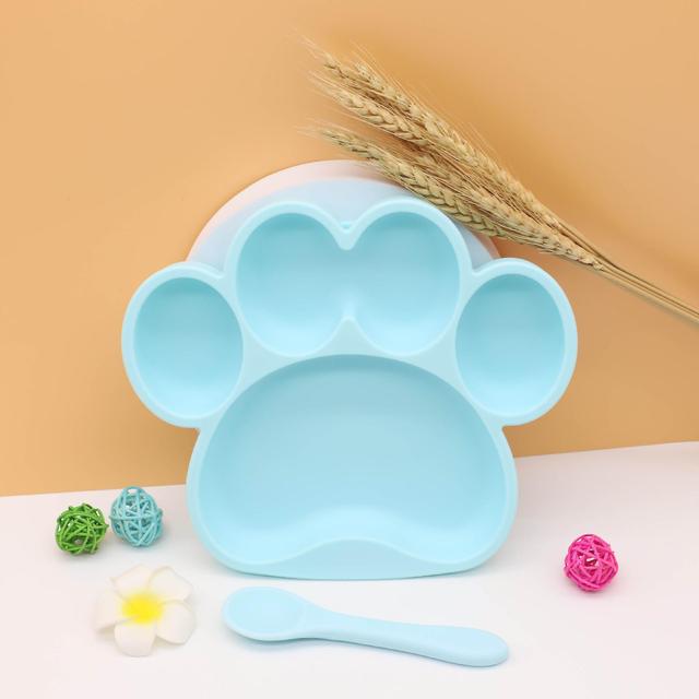 Chris Bear's paw baby food supplement bowl sucker type food grade silicone plate (blue) on Productcaster.